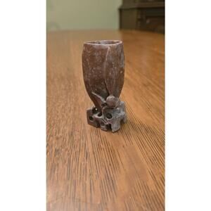 Carved soapstone Brown Stone Mini Bud Vase Leaf Berry Design Small Decorative
